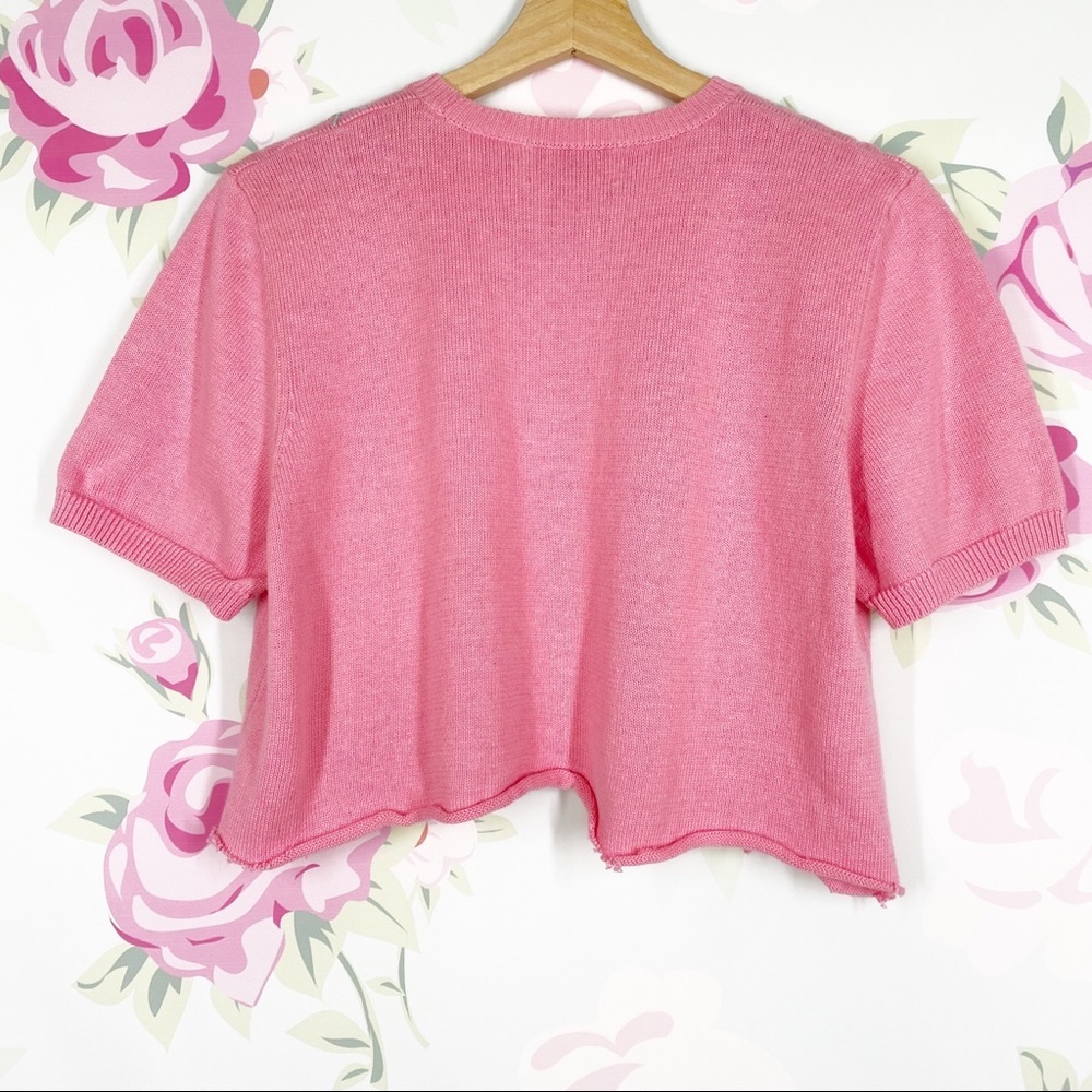 Vintage Style Pink Floral Grannycore Embroidered Knit Crop Top S - Picture 5 of 7